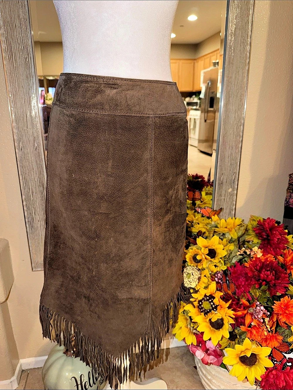 FM Brown Fringe Midi Skirt Like New